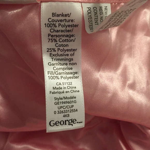 George Bunny Rabbit Pink White Flowers Walmart Satin Baby Security Blanket Lovey - Picture 5 of 5